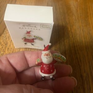 Hallmark Miniature Festive Santa Ornament - Red and White